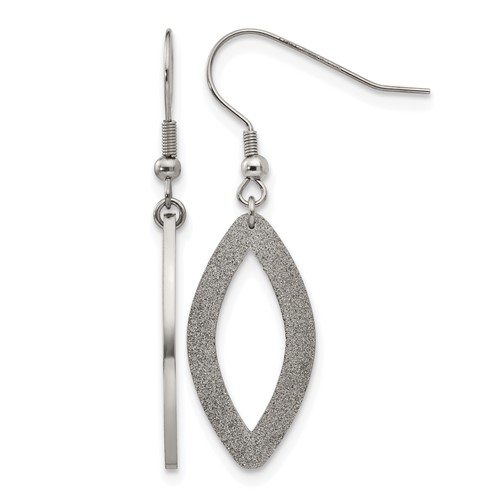Chisel Stainless Steel Polished Laser Cut Oval Dangle Shepherd Hook Earrings