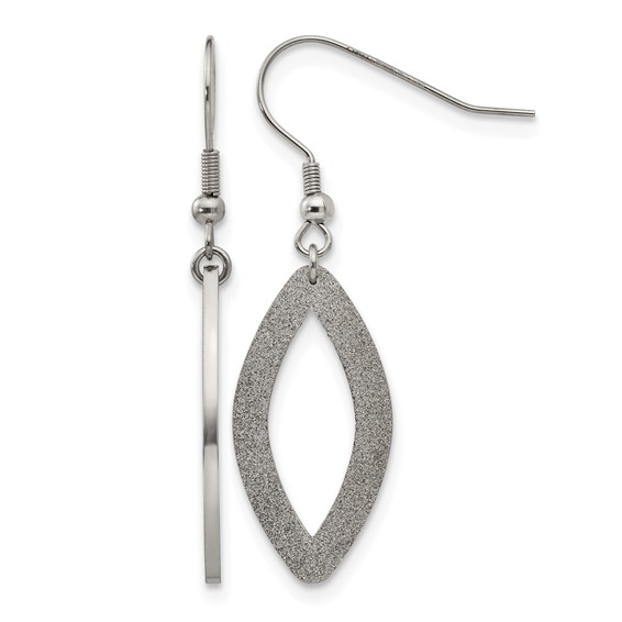 Chisel Stainless Steel Polished Laser Cut Oval Dangle Shepherd Hook Earrings