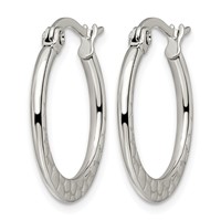 Chisel Stainless Steel Polished and Textured 20mm Diameter Hoop Earrings view 3