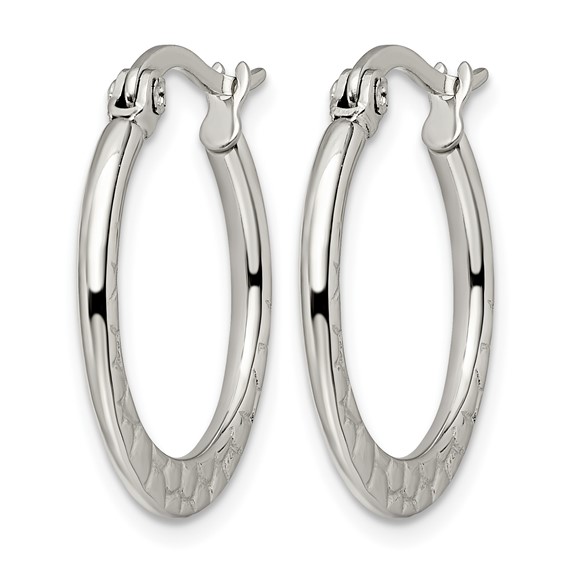 Chisel Stainless Steel Polished and Textured 20mm Diameter Hoop Earrings