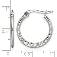 Chisel Stainless Steel Polished and Textured 20mm Diameter Hoop Earrings view 5