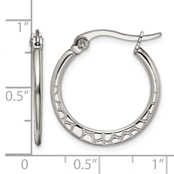 Chisel Stainless Steel Polished and Textured 20mm Diameter Hoop Earrings
