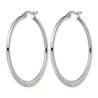Chisel Stainless Steel Polished and Textured 40mm Diameter Hoop Earrings view 3