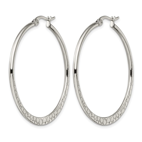 Chisel Stainless Steel Polished and Textured 40mm Diameter Hoop Earrings
