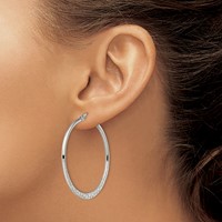 Chisel Stainless Steel Polished and Textured 40mm Diameter Hoop Earrings view 4