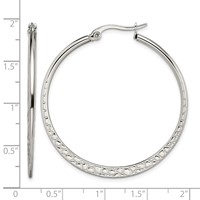 Chisel Stainless Steel Polished and Textured 40mm Diameter Hoop Earrings view 5