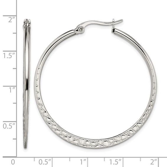 Chisel Stainless Steel Polished and Textured 40mm Diameter Hoop Earrings
