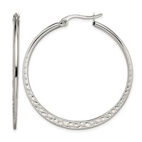 Chisel Stainless Steel Polished and Textured 40mm Diameter Hoop Earrings view 1