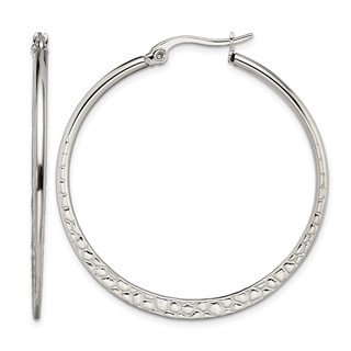 Chisel Stainless Steel Polished and Textured 40mm Diameter Hoop Earrings