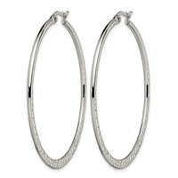 Chisel Stainless Steel Polished and Textured 50mm Diameter Hoop Earrings view 3