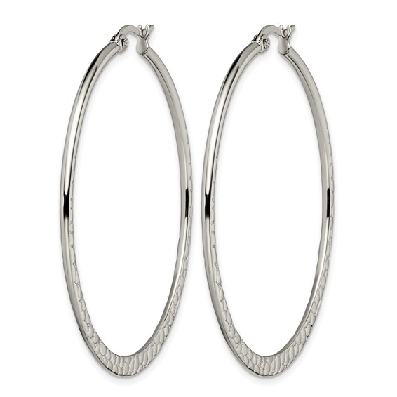 Chisel Stainless Steel Polished and Textured 50mm Diameter Hoop Earrings