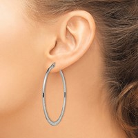 Chisel Stainless Steel Polished and Textured 50mm Diameter Hoop Earrings view 4
