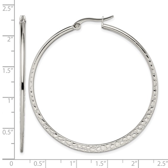 Chisel Stainless Steel Polished and Textured 50mm Diameter Hoop Earrings