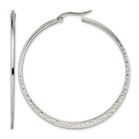 Chisel Stainless Steel Polished and Textured 50mm Diameter Hoop Earrings view 1