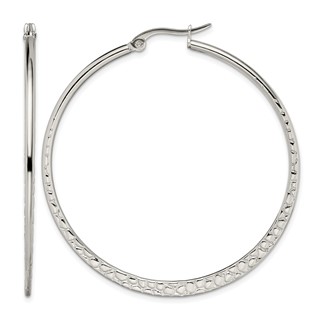 Chisel Stainless Steel Polished and Textured 50mm Diameter Hoop Earrings