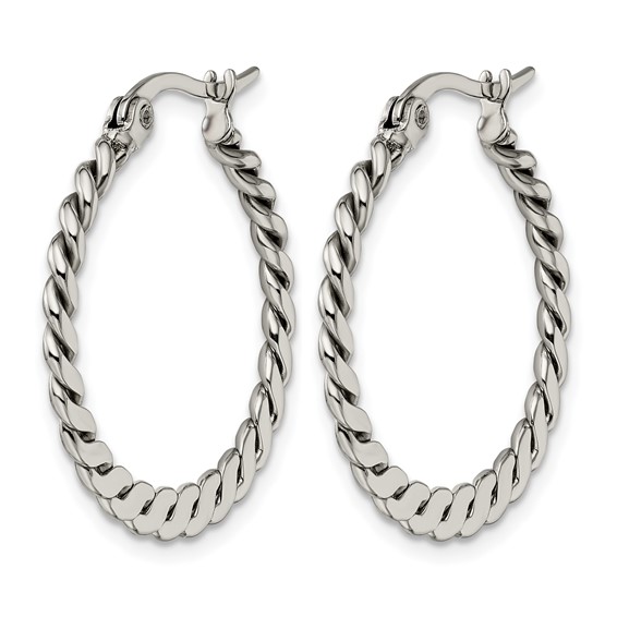 Chisel Stainless Steel Polished and Textured Braided Hoop Earrings