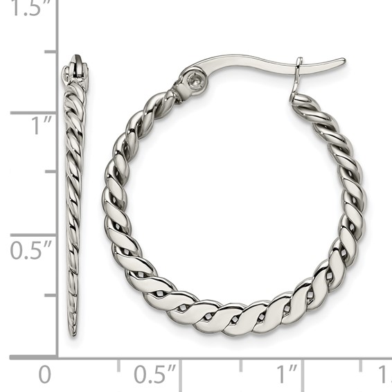 Chisel Stainless Steel Polished and Textured Braided Hoop Earrings