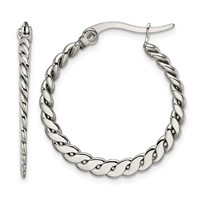 Chisel Stainless Steel Polished and Textured Braided Hoop Earrings view 1