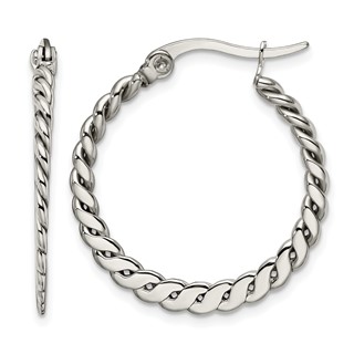 Chisel Stainless Steel Polished and Textured Braided Hoop Earrings