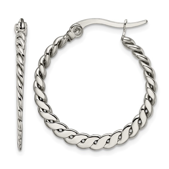 Chisel Stainless Steel Polished and Textured Braided Hoop Earrings