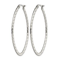 Chisel Stainless Steel Polished and Textured Oval Hoop Earrings view 3