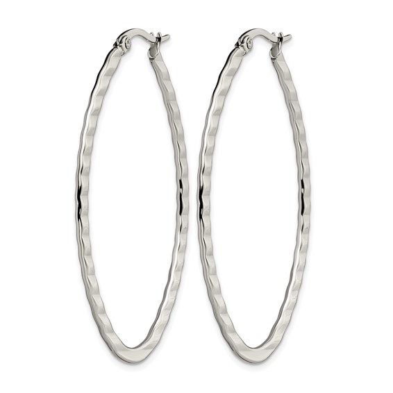 Chisel Stainless Steel Polished and Textured Oval Hoop Earrings