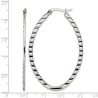 Chisel Stainless Steel Polished and Textured Oval Hoop Earrings view 5