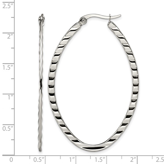 Chisel Stainless Steel Polished and Textured Oval Hoop Earrings