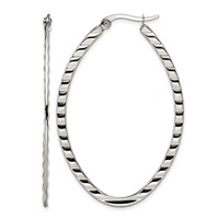 Chisel Stainless Steel Polished and Textured Oval Hoop Earrings view 1