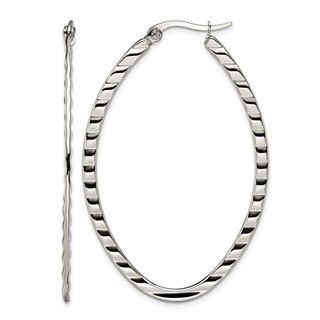 Chisel Stainless Steel Polished and Textured Oval Hoop Earrings