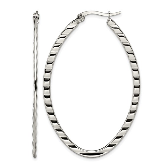 Chisel Stainless Steel Polished and Textured Oval Hoop Earrings