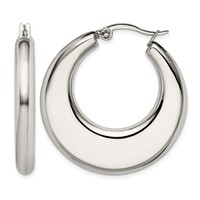 Chisel Stainless Steel Polished 35mm Diameter Hollow Hoop Earrings view 1