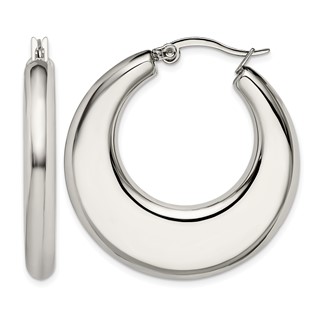 Chisel Stainless Steel Polished 35mm Diameter Hollow Hoop Earrings