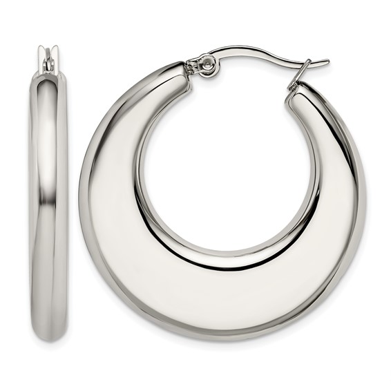 Chisel Stainless Steel Polished 35mm Diameter Hollow Hoop Earrings