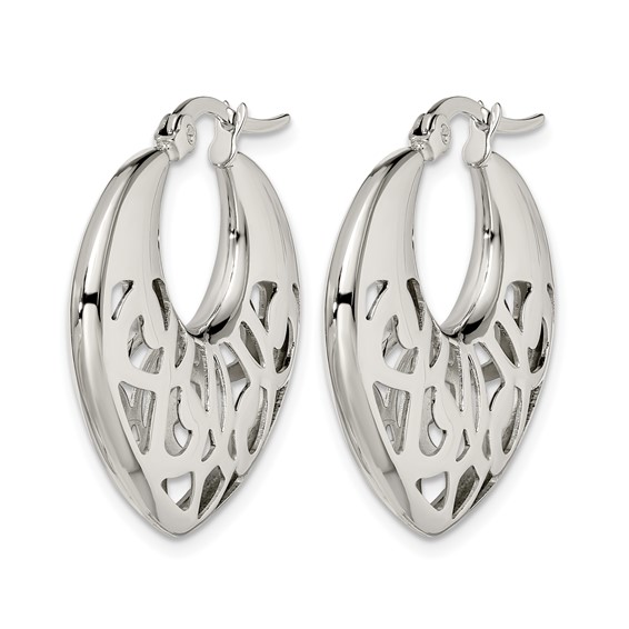 Chisel Stainless Steel Polished Fancy Cut out 30mm Diameter Hoop Earrings