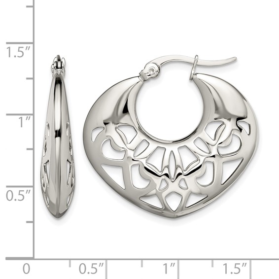 Chisel Stainless Steel Polished Fancy Cut out 30mm Diameter Hoop Earrings