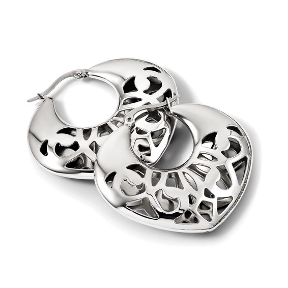 Chisel Stainless Steel Polished Fancy Cut out 30mm Diameter Hoop Earrings