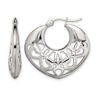 Chisel Stainless Steel Polished Fancy Cut out 30mm Diameter Hoop Earrings