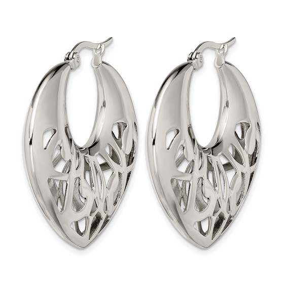 Chisel Stainless Steel Polished Fancy Cut out 40mm Diameter Hoop Earrings