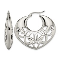 Chisel Stainless Steel Polished Fancy Cut Out 40mm Diameter Hoop Earrings view 1