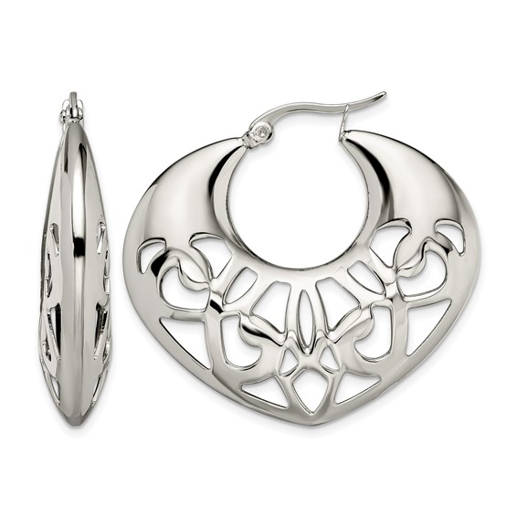 Chisel Stainless Steel Polished Fancy Cut out 40mm Diameter Hoop Earrings