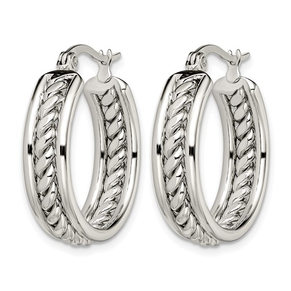 Chisel Stainless Steel Polished Twisted Middle 25mm Diameter Hoop Earrings