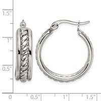 Chisel Stainless Steel Polished Twisted Middle 25mm Diameter Hoop Earrings view 5