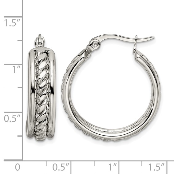 Chisel Stainless Steel Polished Twisted Middle 25mm Diameter Hoop Earrings