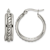 Chisel Stainless Steel Polished Twisted Middle 25mm Diameter Hoop Earrings view 1