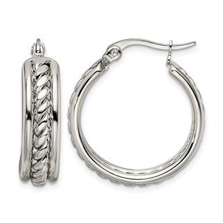 Chisel Stainless Steel Polished Twisted Middle 25mm Diameter Hoop Earrings