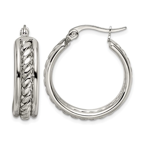 Chisel Stainless Steel Polished Twisted Middle 25mm Diameter Hoop Earrings