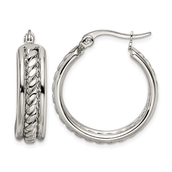 Chisel Stainless Steel Polished Twisted Middle 25mm Diameter Hoop Earrings