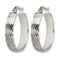 Chisel Stainless Steel Polished and Textured Hoop Earrings view 3