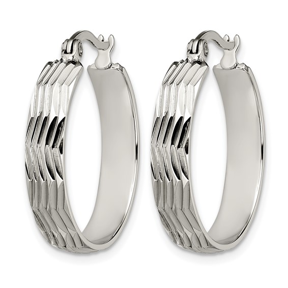 Chisel Stainless Steel Polished and Textured Hoop Earrings